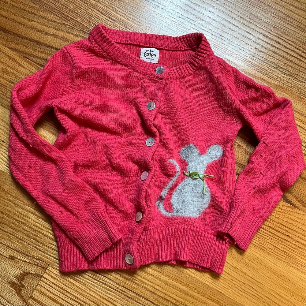 Mini Boden cashmere blend mouse cardigan size 3-4 years